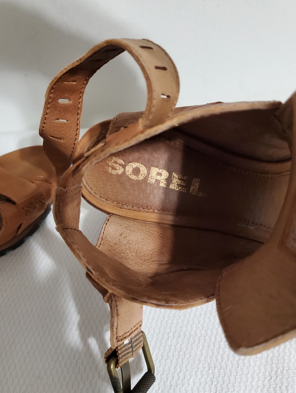 Sorel Nadia Buckle Heeled Leather Sandal Kettle Size 9 - Picture 6 of 9